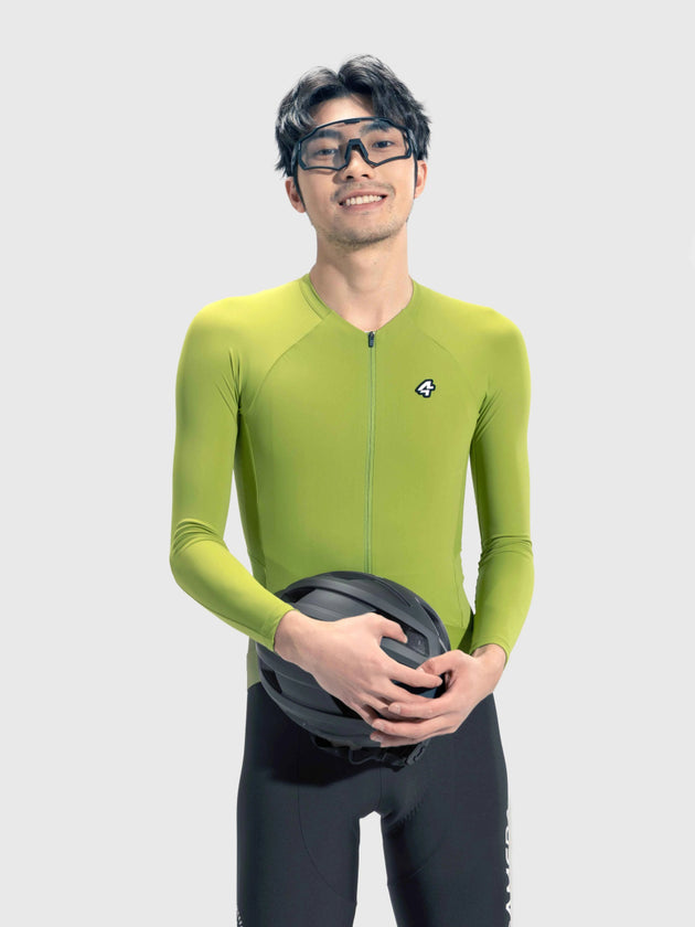 Azure Flow Men Cycling Long Sleeve Jersey - Grass Green