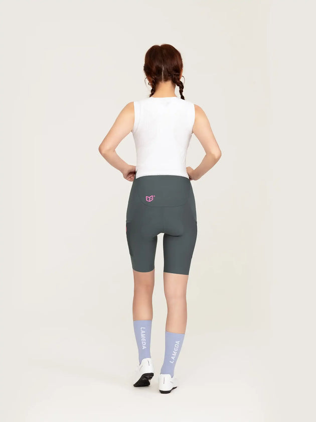 Heart Feather Women Bib Shorts - Deep Gray