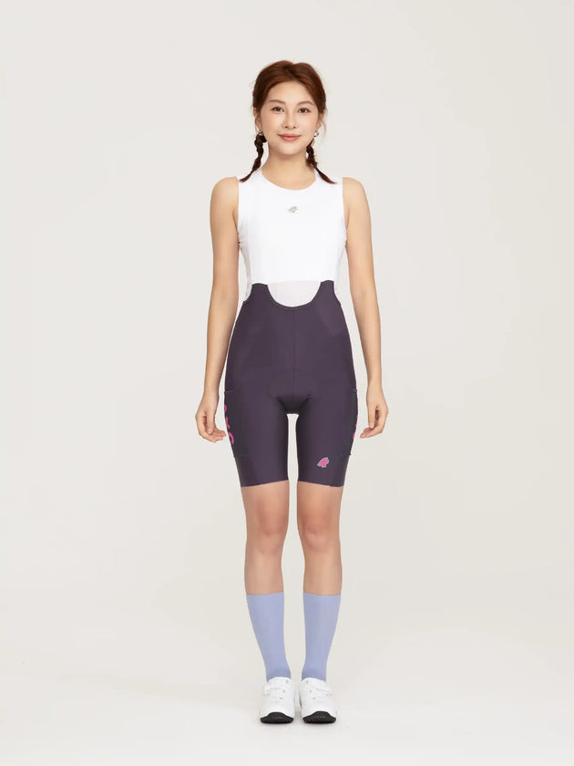 Heart Feather Women Bib Shorts - Purple