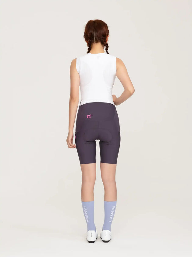 Heart Feather Women Bib Shorts - Purple