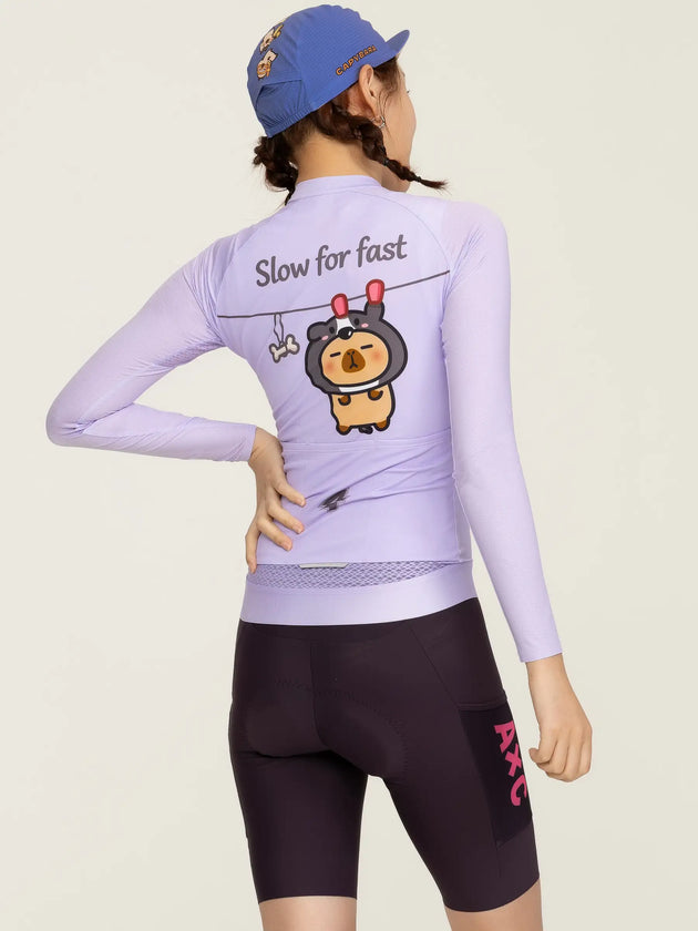 LAMEDA x Capybara Unisex cyklistický dres s dlouhými rukávy - jednobarevná fialová