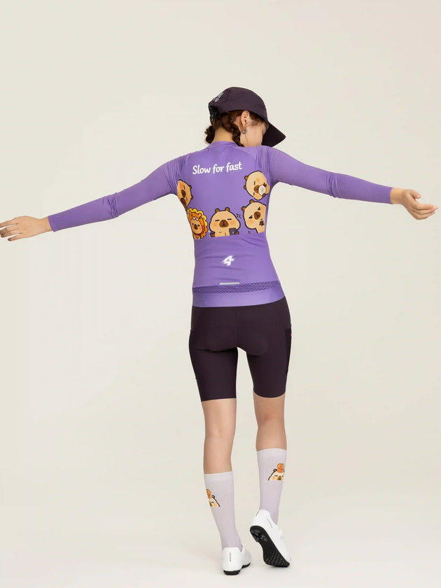 LAMEDA x Capybara Unisex cyklistický dres s dlouhými rukávy - 5 kulatý výstřih fialová