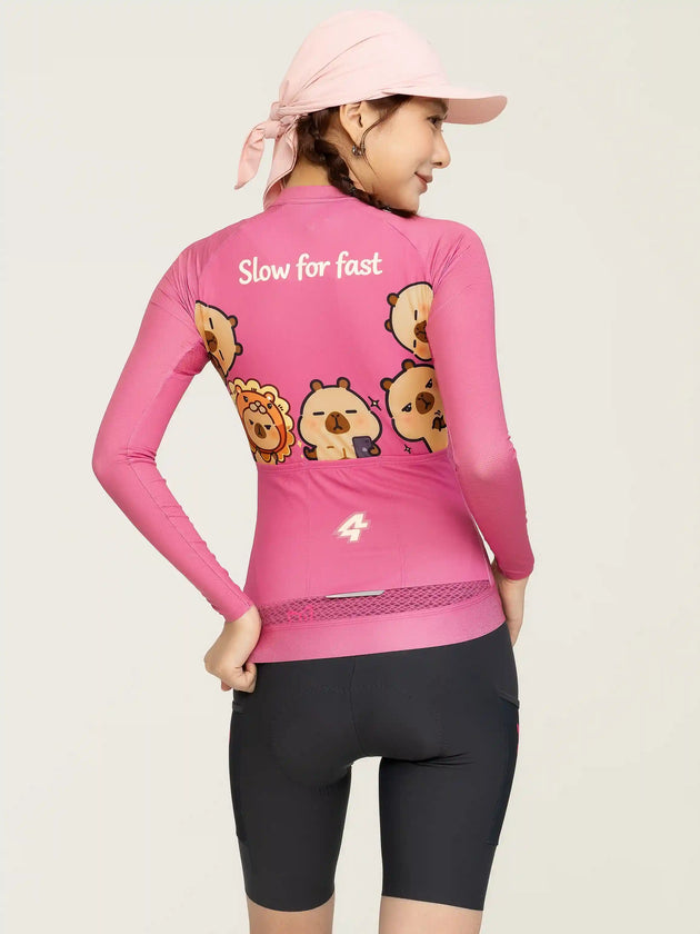 LAMEDA x Capybara Unisex Cycling Jersey Long Sleeves - 5 Crew Berry Pink