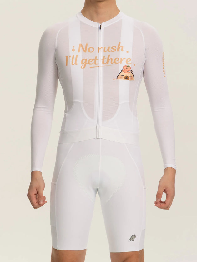 LAMEDA x Capybara univerzální cyklistický dres s dlouhými rukávy - 5 kulatý výstřih bílá