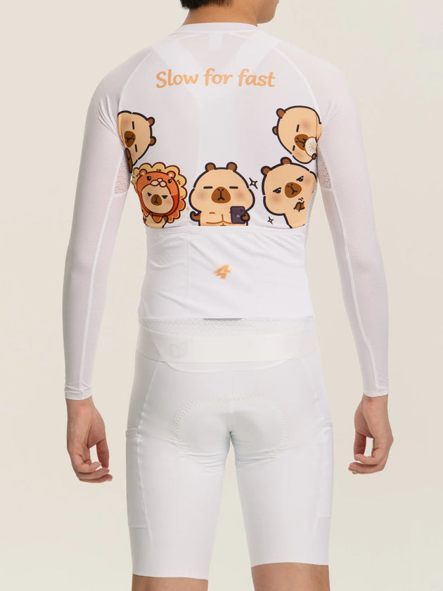 LAMEDA x Capybara univerzální cyklistický dres s dlouhými rukávy - 5 kulatý výstřih bílá