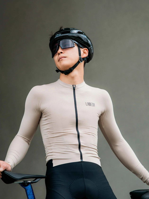 Silver Men's Cycling Jersey Long Sleeve - Khaki